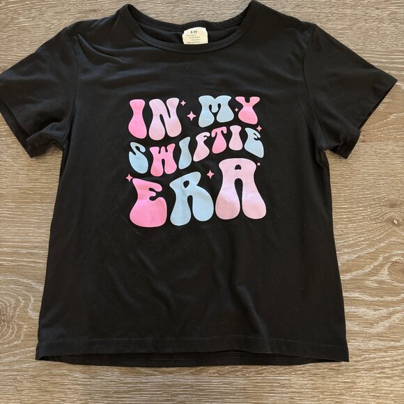 Girls Shein in my swiftie era black short sleeve shirt top size 8-Years - Picture 1 of 2